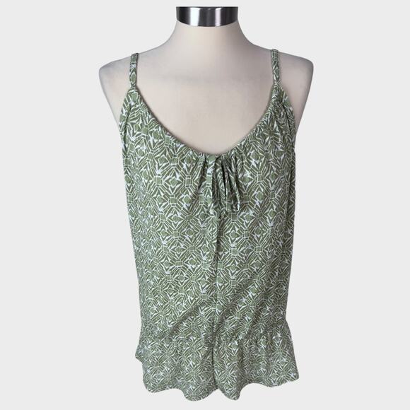 Alfani Medium Green White Patter Top Spaghetti Strap Peplum Poly Spandex - Picture 1 of 5